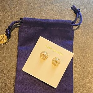 NWT - TORY BURCH CRYSTALS PEARL STUD LOGO EARRINGS